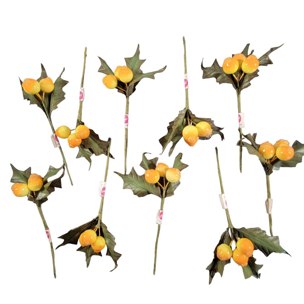 Lot of 10 Vintage Zim's Millinery Orange Berry Picks with Leaves